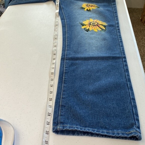 MISSLOOK  Sunflower Painted Distressed Jeans High Rise Straight Leg W31 x L30 - Picture 10 of 14